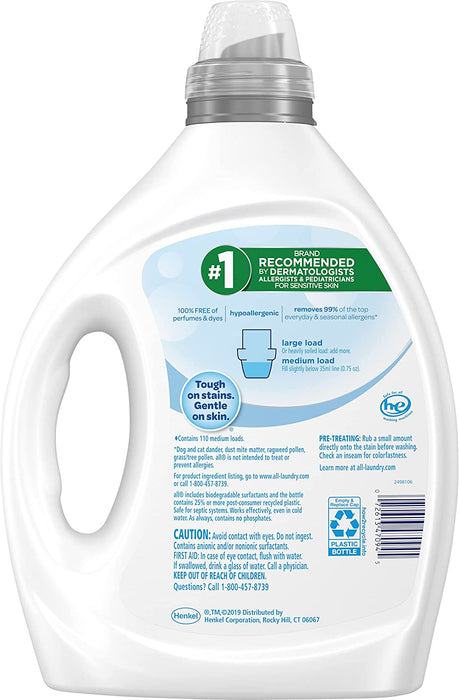 all Liquid Laundry Detergent, Clear for Sensitive Skin, 2X Concentrated, 110 Loads