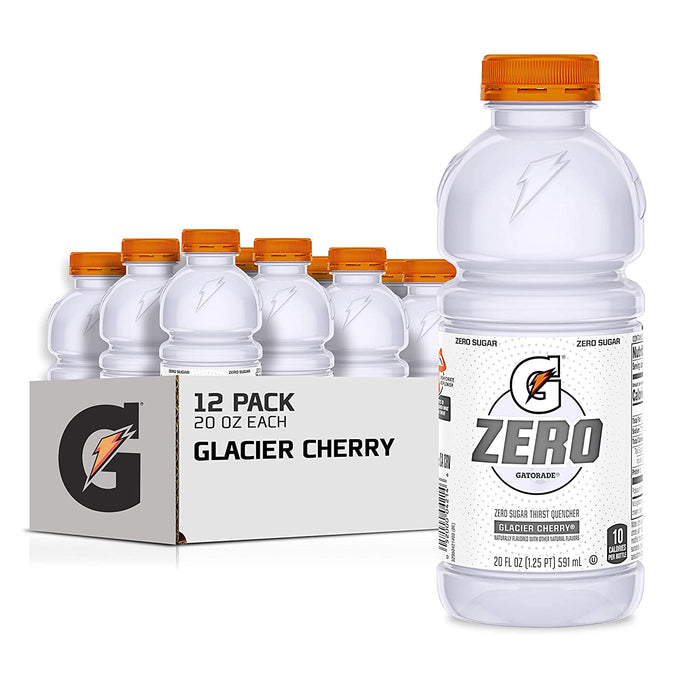 Gatorade Zero Sugar Thirst Quencher, Glacier Cherry, 20 Fl Oz, Pack of 12