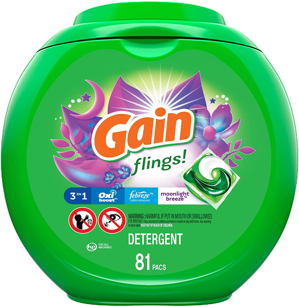 Gain flings! Laundry Detergent Soap Pacs, Moonlight Breeze, 81 Capsule ...