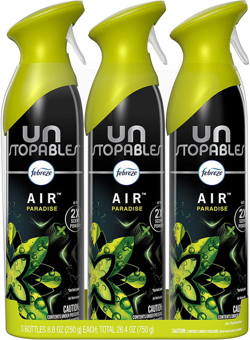 Febreze Air Freshener Spray, Unstopables Paradise, Odor Eliminator, 3 Count