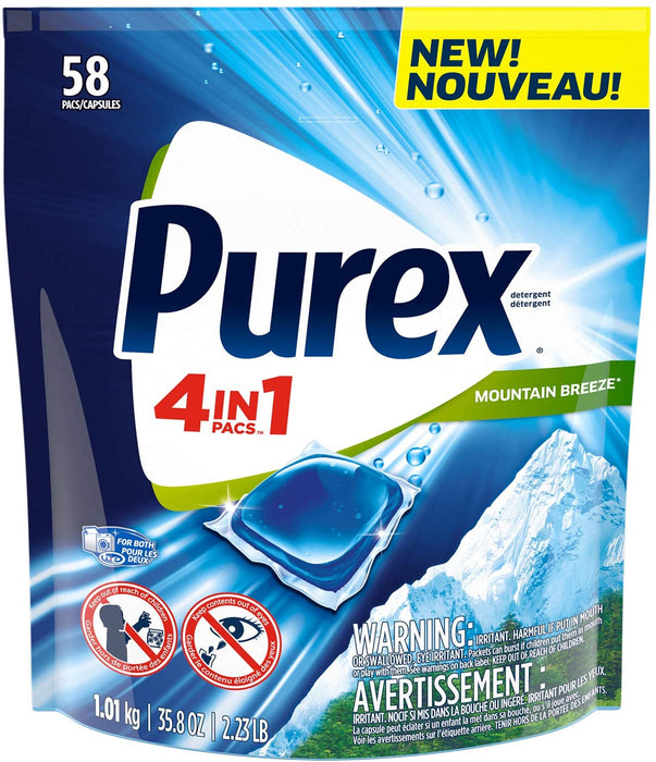 Purex 4-in-1 Laundry Detergent Pacs, Mountain Breeze, 58 Capsules