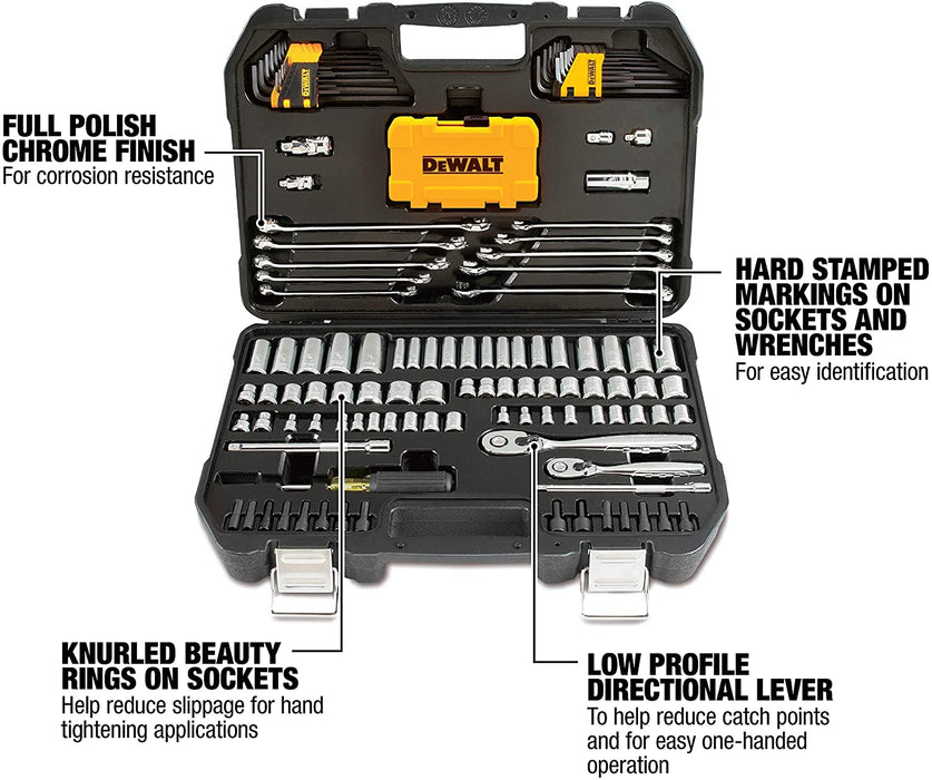 DEWALT Mechanics Tools Kit and Socket Set, 142-Piece, 1/4 & 3/8" Drive